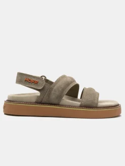 Outlet Sandal Leather Road Road Khaki Dames Sandalen